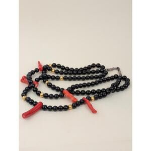 1980's onyx and red coral layered necklace